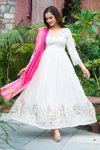 Joban Fashion White Georgette Embroidery Sequence Work Readymade Kurta Set | Grocsy