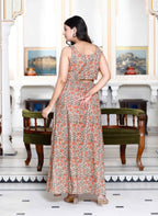 Miravan Women's Brown Floral Printed Crop Top And Skirt Co-Ord Set | Grocsy