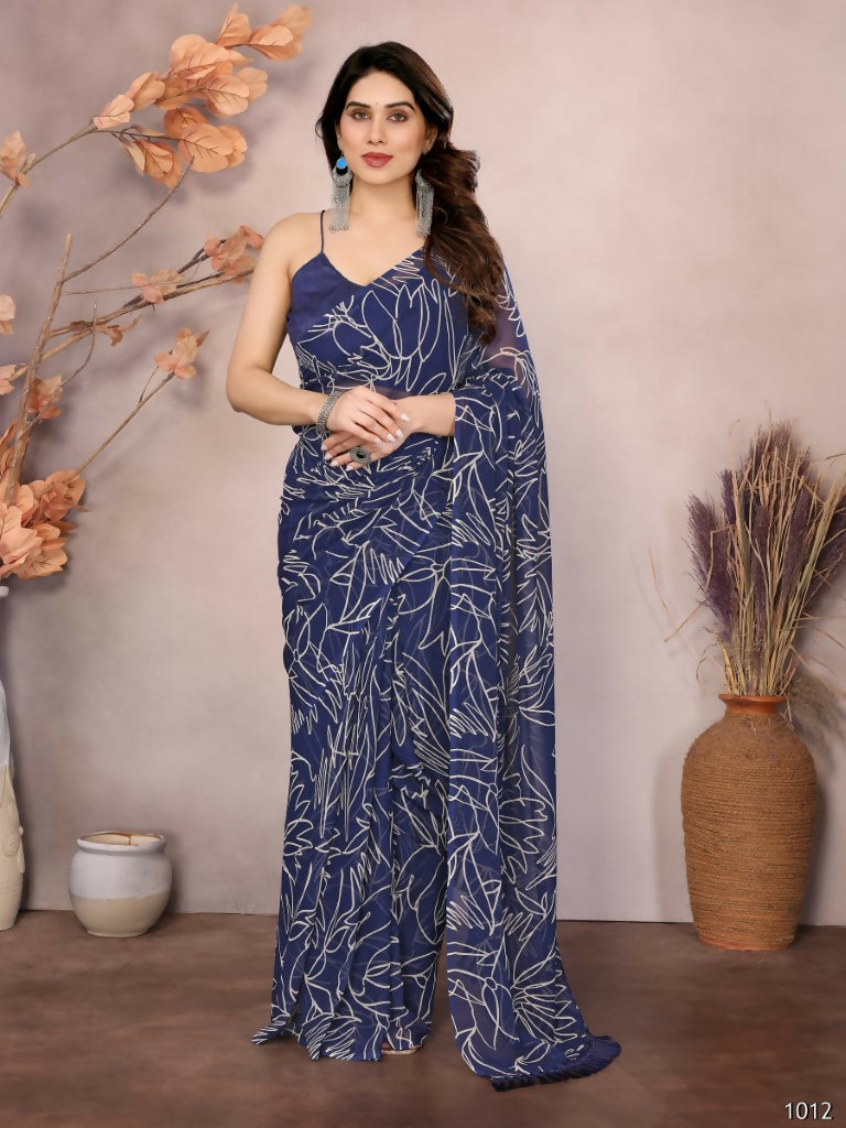 Partywear Designer Georgette Blue Fancy Saree - Durga | Grocsy