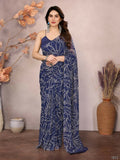 Partywear Designer Georgette Blue Fancy Saree - Durga | Grocsy