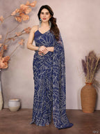 Partywear Designer Georgette Blue Fancy Saree - Durga | Grocsy