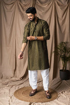 Mehandi Green Rayon Thread Embroidery Work Kurta Set - Mahotsav | Grocsy