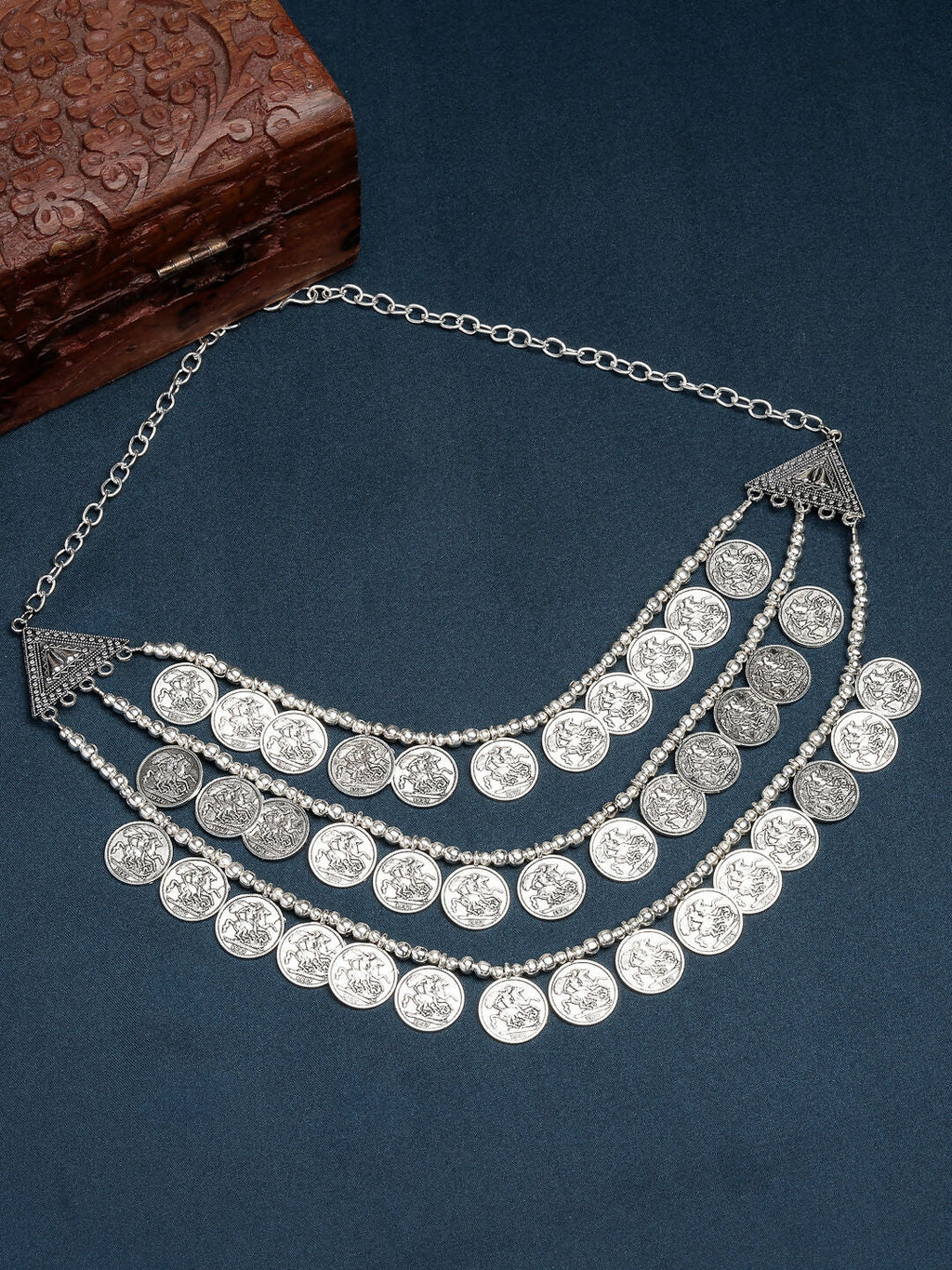 NVR Women's 3 Layered Artificial Beads German Silver Oxidised Necklace | Grocsy