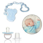 Safe-O-Kid Animal Design Silicone Pacifier/Soother With Holder Chain And Clip, Blue Bear | Grocsy