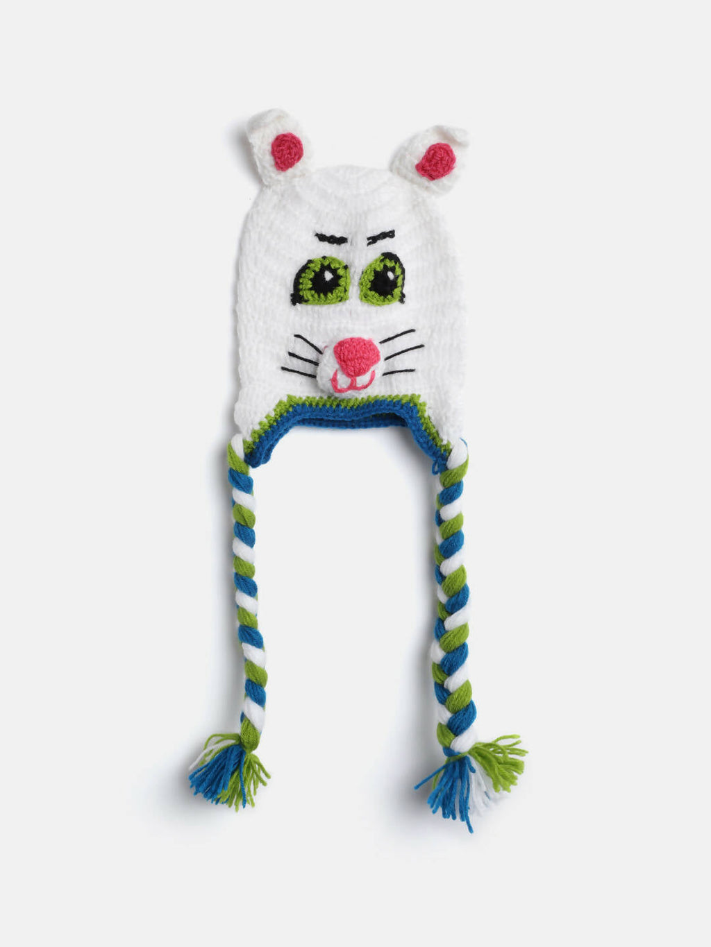 Chutput Kids Woollen Hand Knitted Cat Detail Cap - White | Grocsy