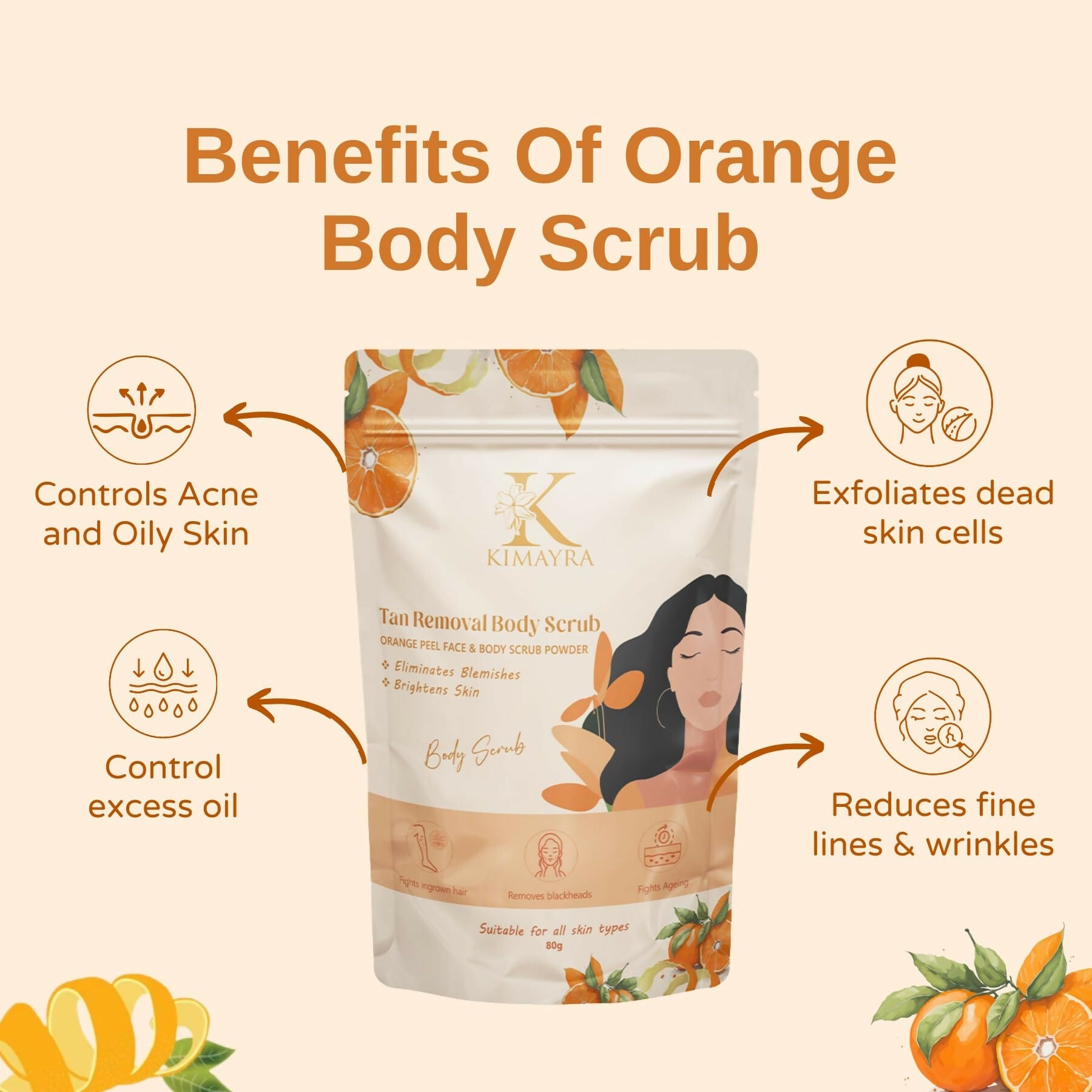 Kimayra Natural Orange Peel Face & Body Scrub For Brightens Skin Tone, Tan Removal Scrub | Grocsy