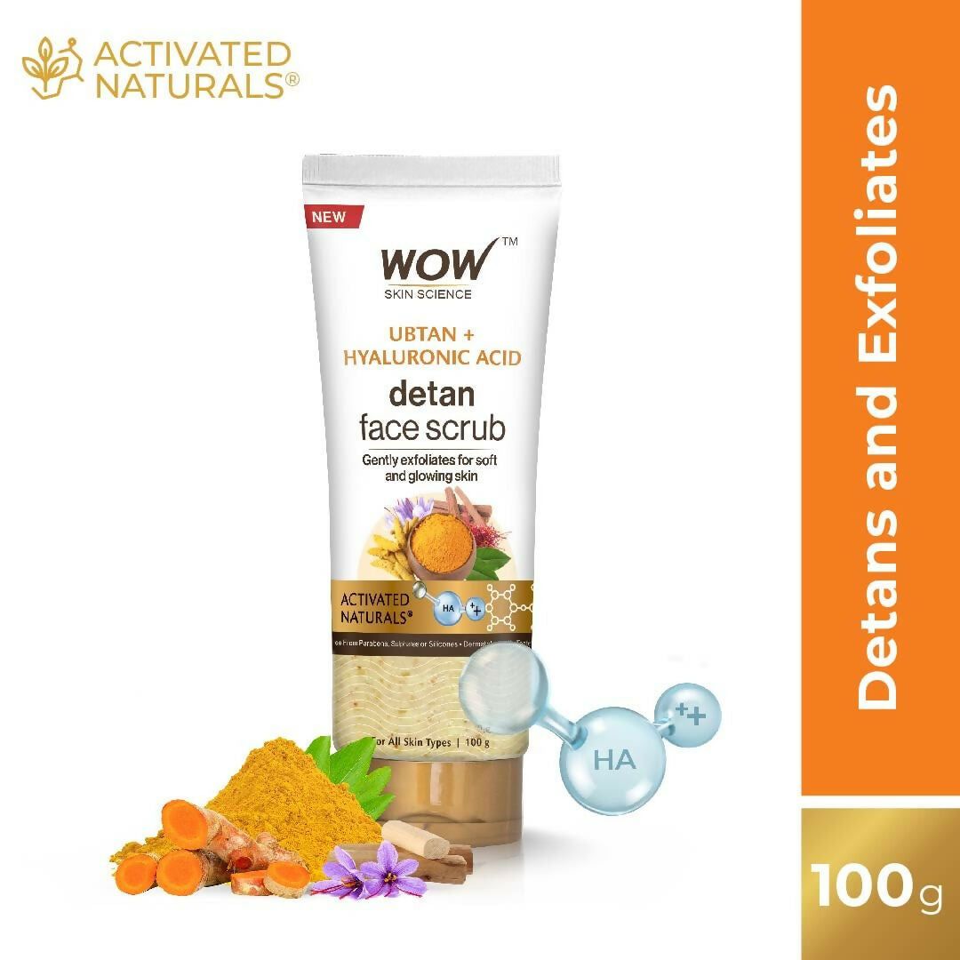 WOW Skin Science Ubtan + Hyaluronic Acid Detan Face Scrub For Gently Exfoliates, Removes Impurities, Hydrates Skin | Grocsy
