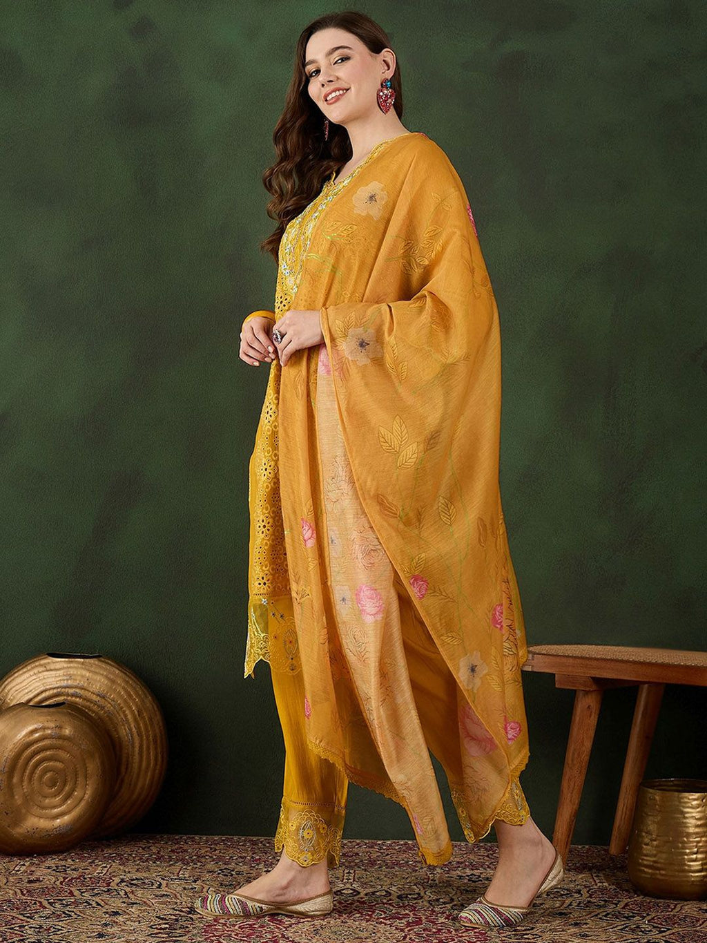 Sangria Embroidered Kurta With Trousers & dupatta | Grocsy