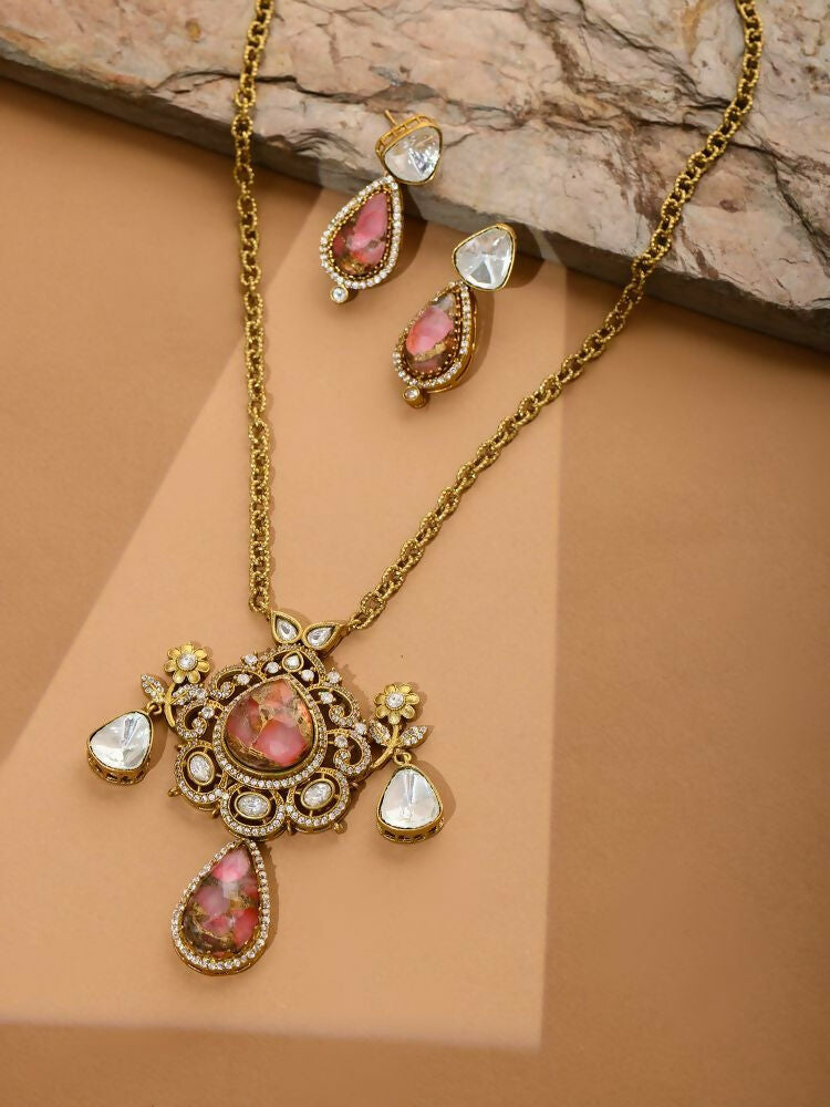 Glass Kundan Gold plated Long Earrings - Ruby Raang | Grocsy