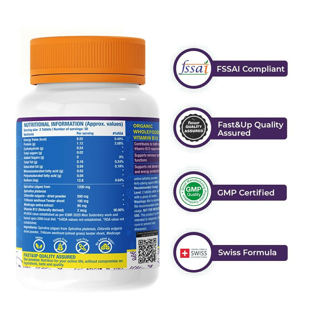 Fast&Up Plant Based B12 Tablets With Natural Methylcobalamin | Grocsy