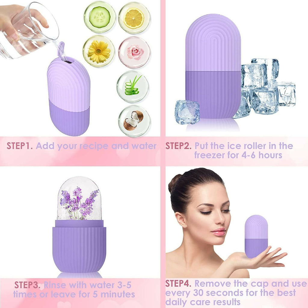 Ice Face Roller Silicone Facial Cube for Eyes Neck Massage Remove Dark Circle - Purple | Grocsy