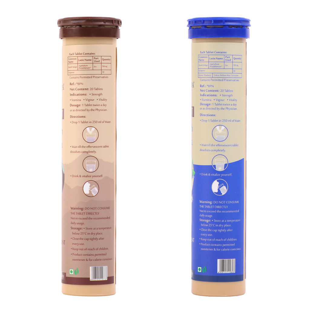 Upakarma Ayurveda Pure SJ Effervescent Tablets in 2 Unique Flavors (Pure SJ & Blueberry) Combo | Grocsy