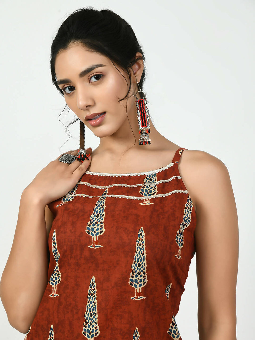 Myshka Women's Rust Straight Printed Kurta | Grocsy