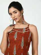 Myshka Women's Rust Straight Printed Kurta | Grocsy
