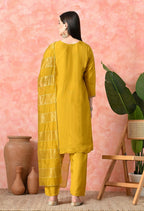 Joban Fashion Mustard Premium Pure Viscose Print Dola With Handwork Kurta Set | Grocsy
