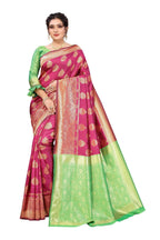 Vamika Ethnic Fire Pink Weaving Banarasi Jacquard Saree | Grocsy