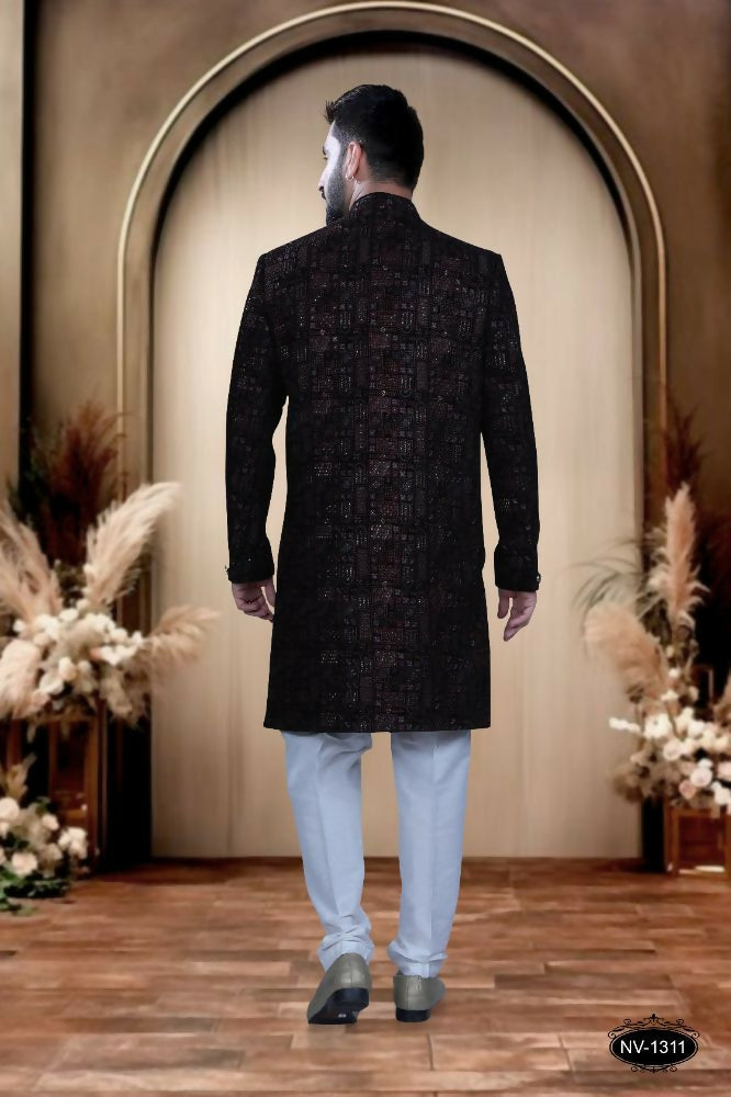 Joban Fashion Men's Blue Base (Multi-Colour) Velvet Kurta with Pyjama | Grocsy