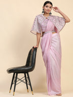 Light Lavendar Satin Solid Ready to wear Saree with stitched Blouse - Vanita | Grocsy