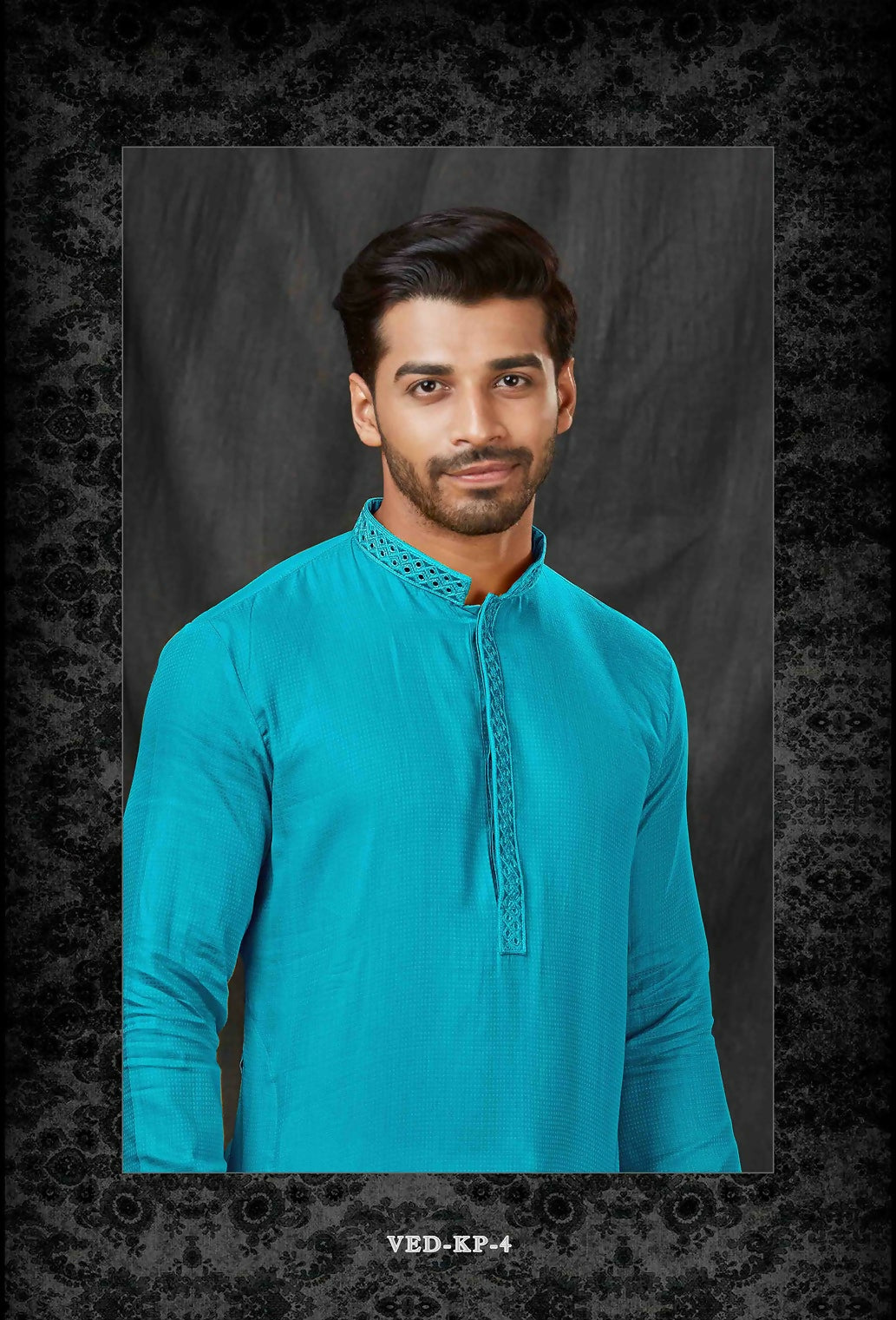 Joban Fashion Blue Self Jacquard Kurta Pyjama | Grocsy