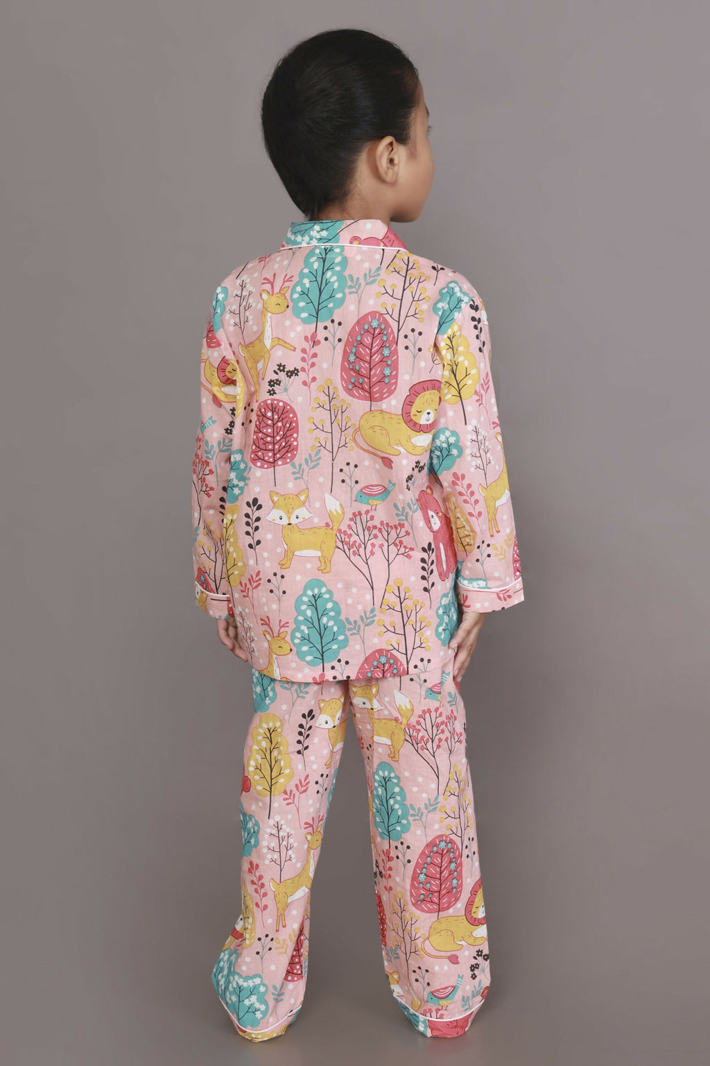 Breathables Kids Cotton Night Suit – Peach Lion & Teddy Shirt & Pyjama Co-Ord Set For Boys & Girls | Grocsy
