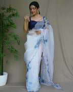 Vamsee White Organza Saree | Grocsy