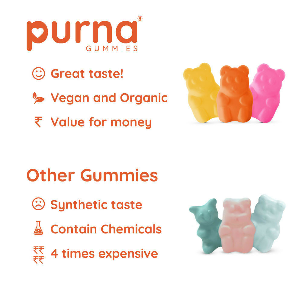 Purna Gummies Superfruits Collagen Mixed Fruit Flavour Gummies for Hair and Skin | Grocsy