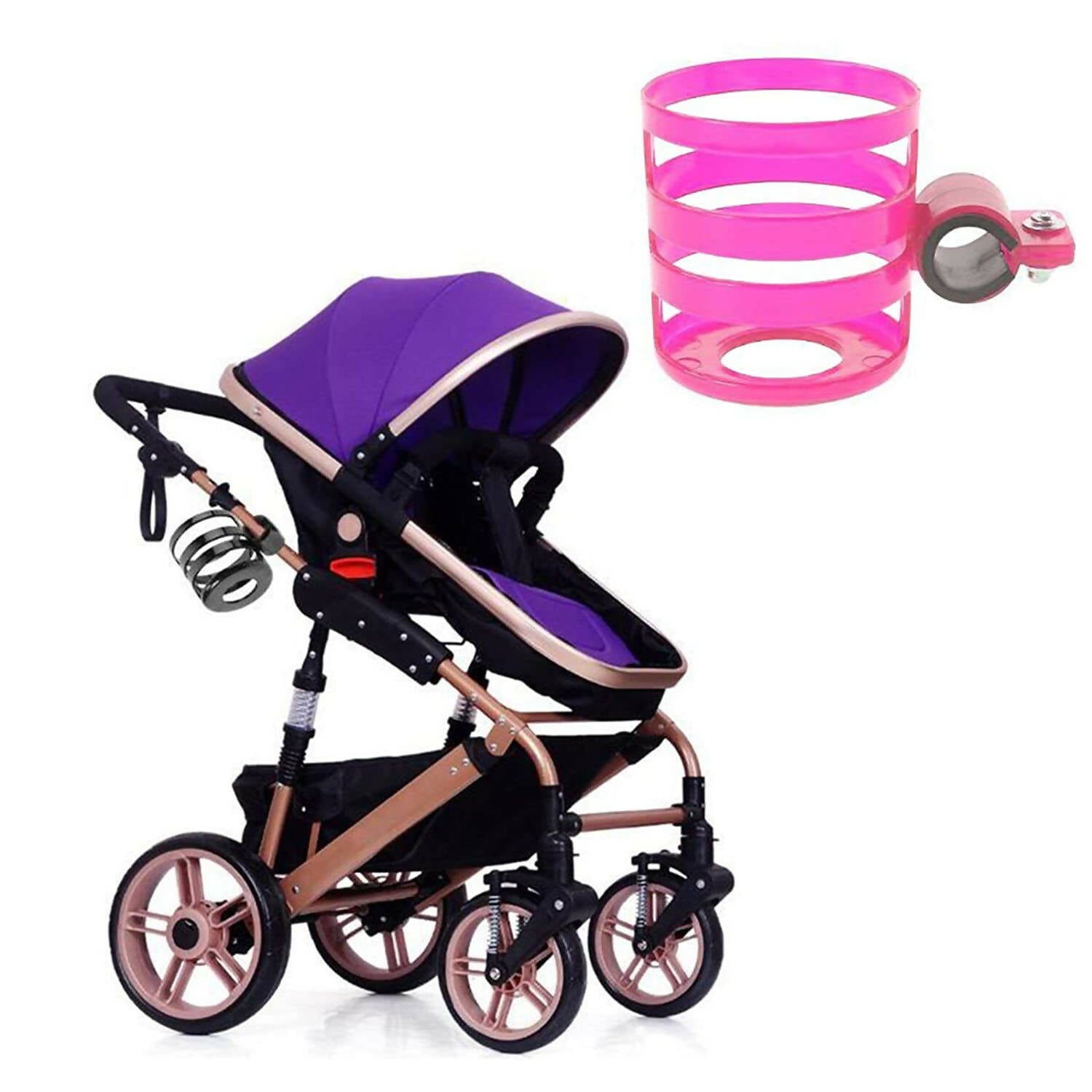 Safe-O-Kid Universal Stroller Cup Holder, Carrying Milk Bottle, Stroller/Pram Accessories For Baby, Pink | Grocsy