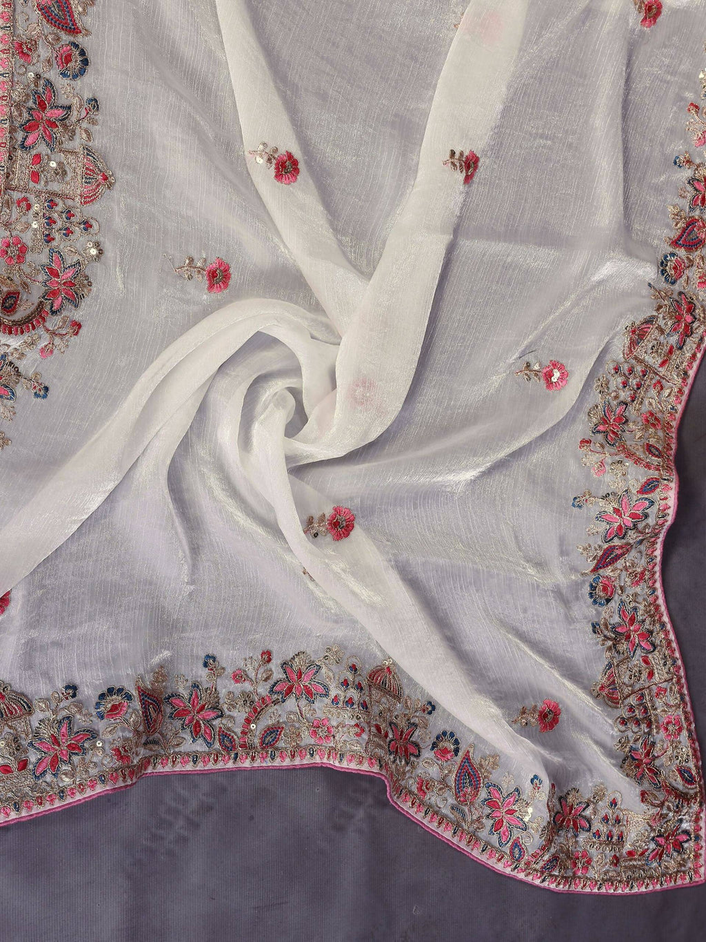 Teeya Creation New Womens Latest Party Wear Soft Chiffon Silk Saree-White | Grocsy