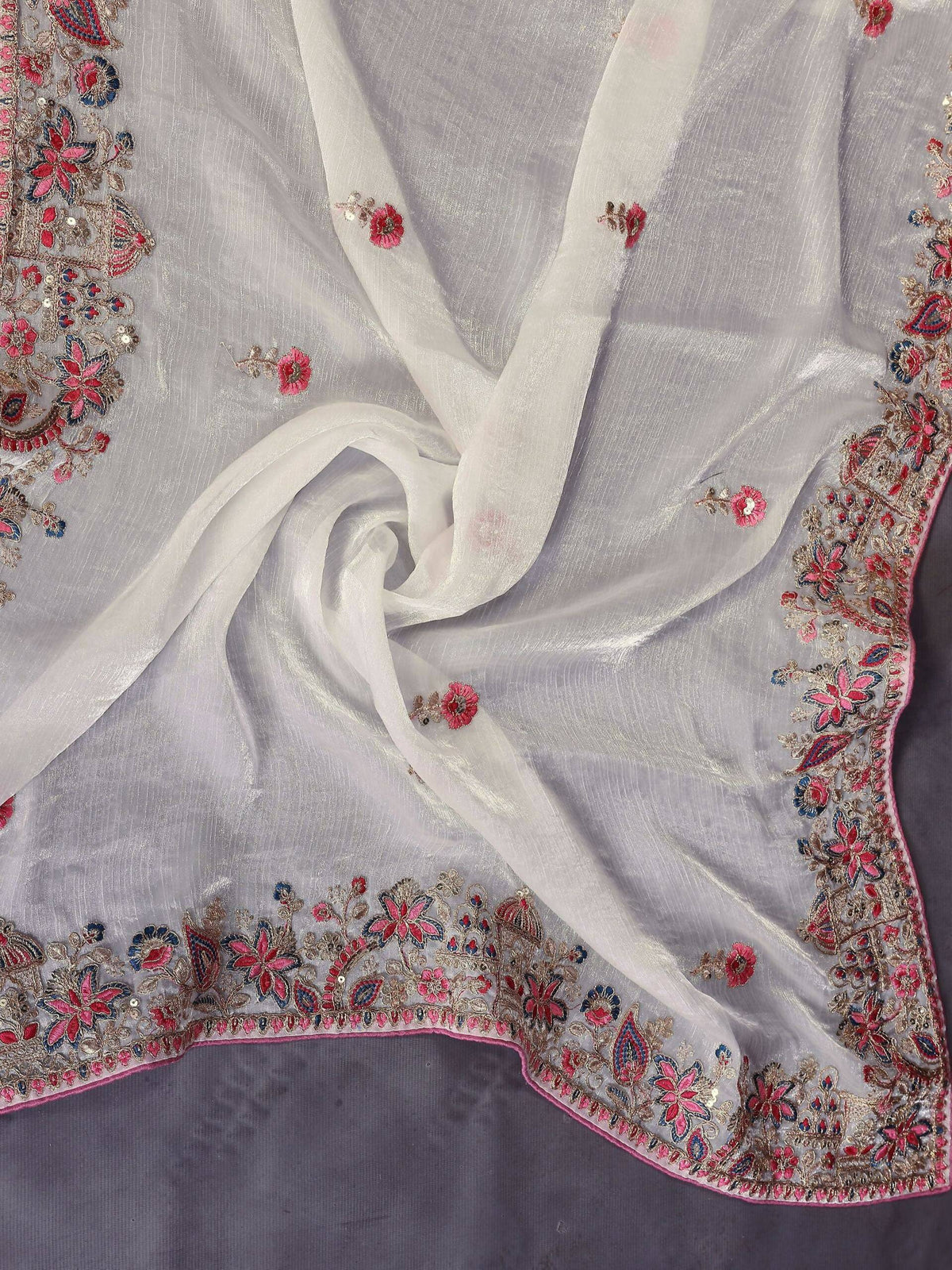 Teeya Creation New Womens Latest Party Wear Soft Chiffon Silk Saree-White | Grocsy
