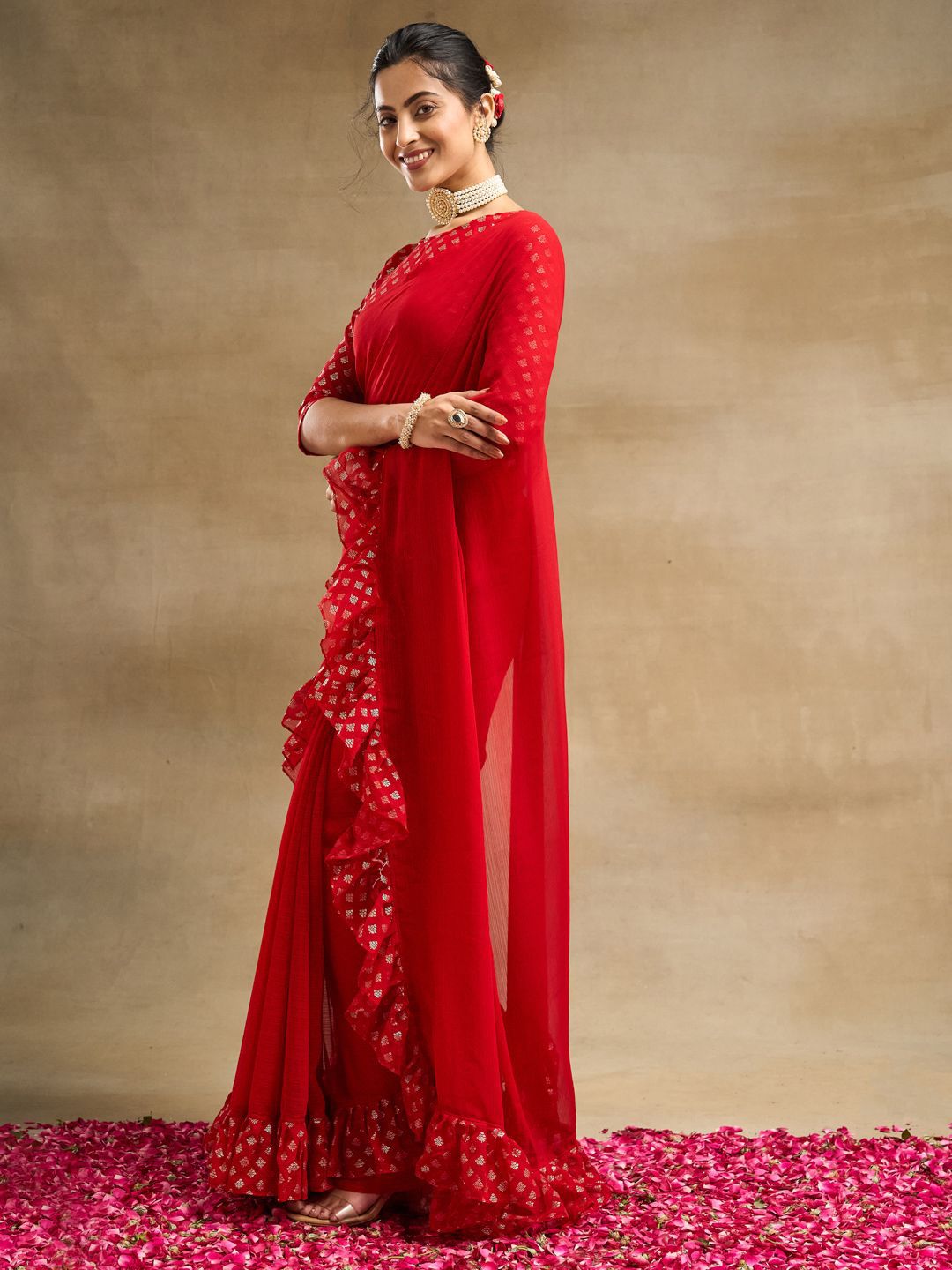 kasee Poly Chiffon Saree | Grocsy