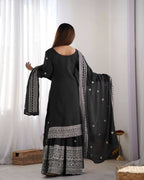 Joban Fashion Black Kurta Set Silk Sequins , Zari, Coding & Thread Embroidered work | Grocsy