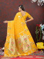 Lorenvalley Fashion Gold Soft Paithani Silk Woven Design Gold Zari Meenakari Weaving Saree | Grocsy