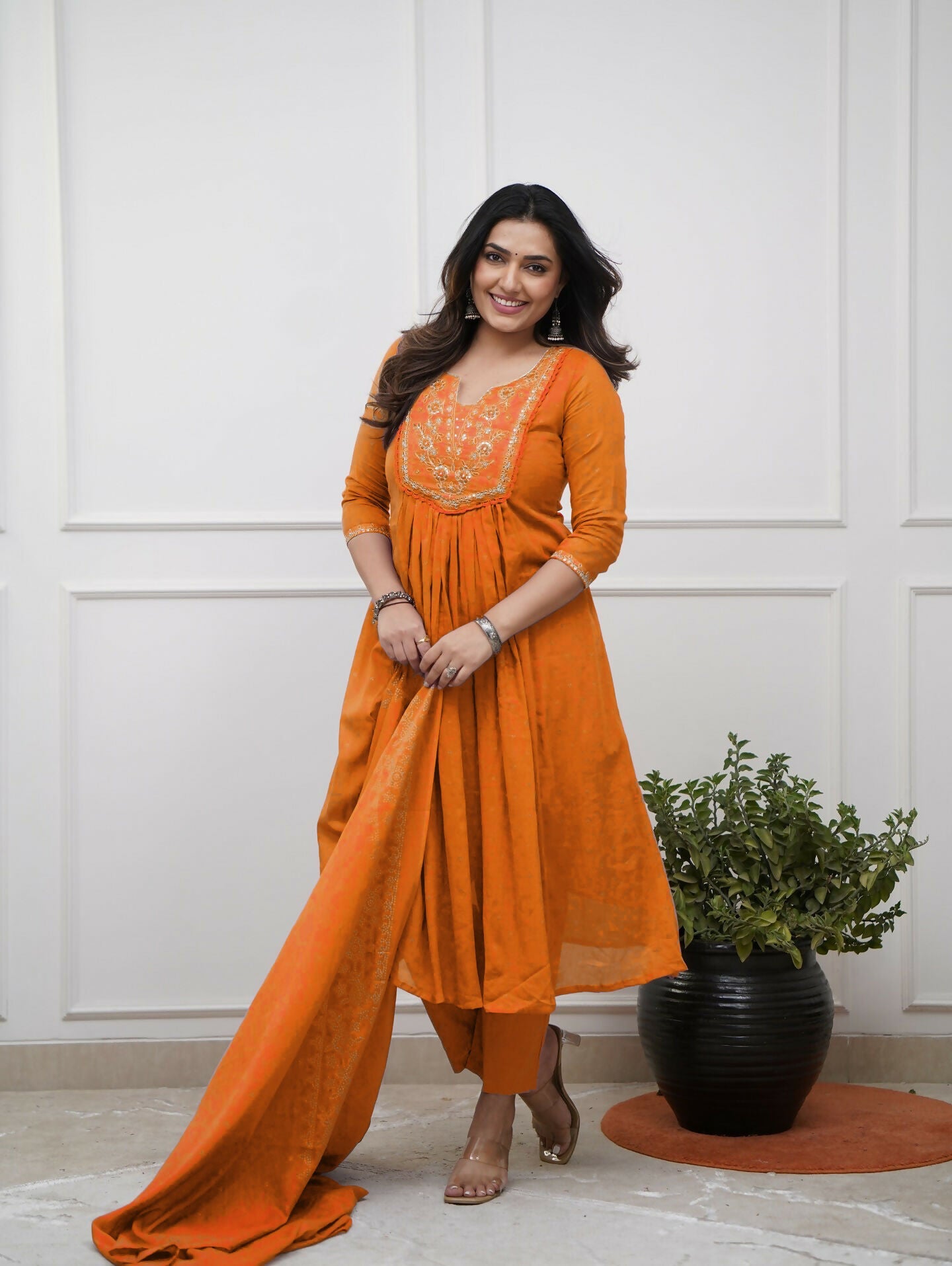 The52 Women's Beautiful Cotton Fabric Embroidery Work Straight Kurta Pant and Dupatta Set | Grocsy