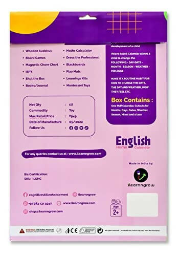 iLearnngrow Kids Home Calendar - Day, Date, Month, Weather, Season Learning Made by MDF Board (English) for 2-6 Year Kids | Grocsy