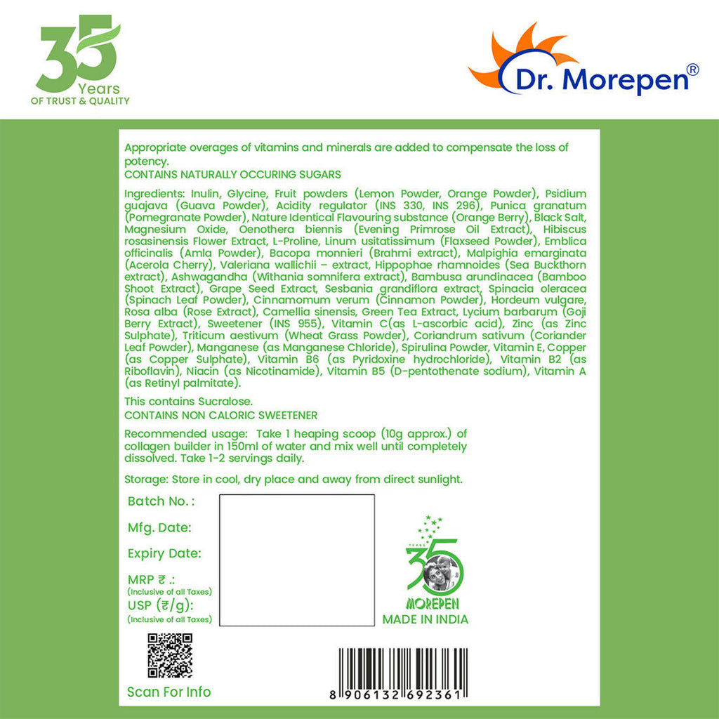 Dr. Morepen Natural Collagen Builder - Orange Berry Flavour | Grocsy