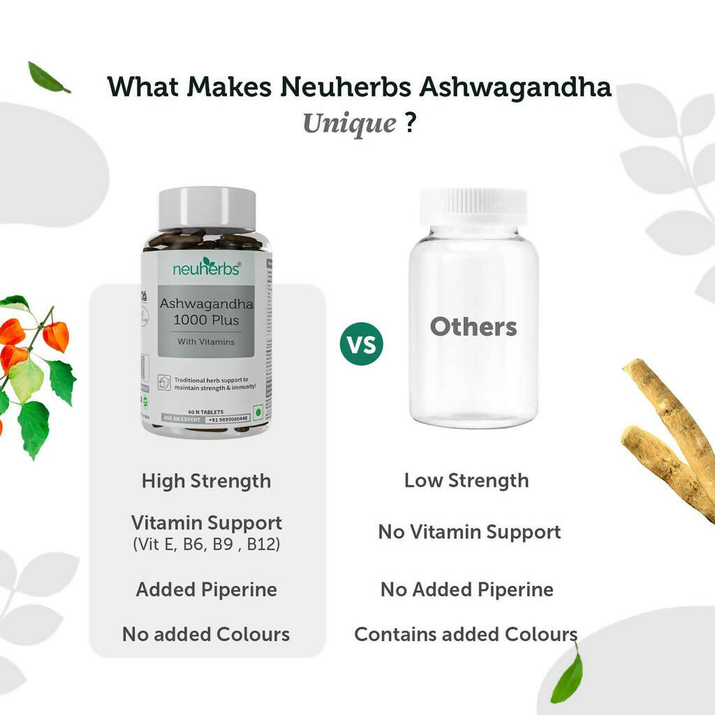 Neuherbs Ashwagandha 1000 Plus Tablets with Vitamins | Grocsy