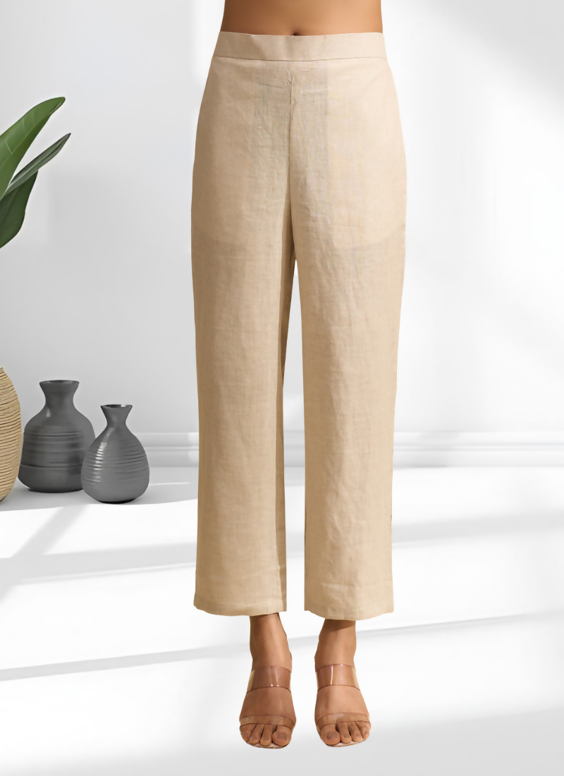 Joban Fashion Beige Linen Embroidered Readymade Cord Set | Grocsy