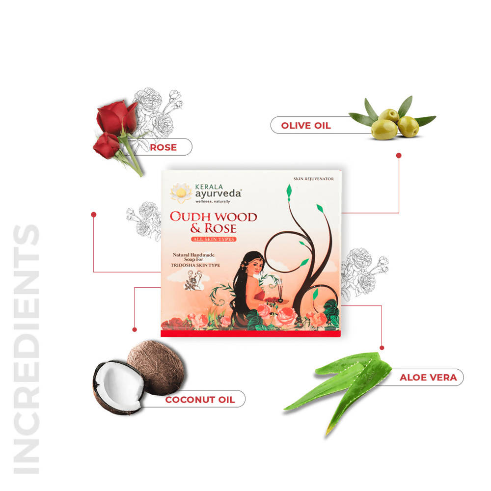 Kerala Ayurveda Natural Handmade Oudh Wood & Rose Soap | Grocsy