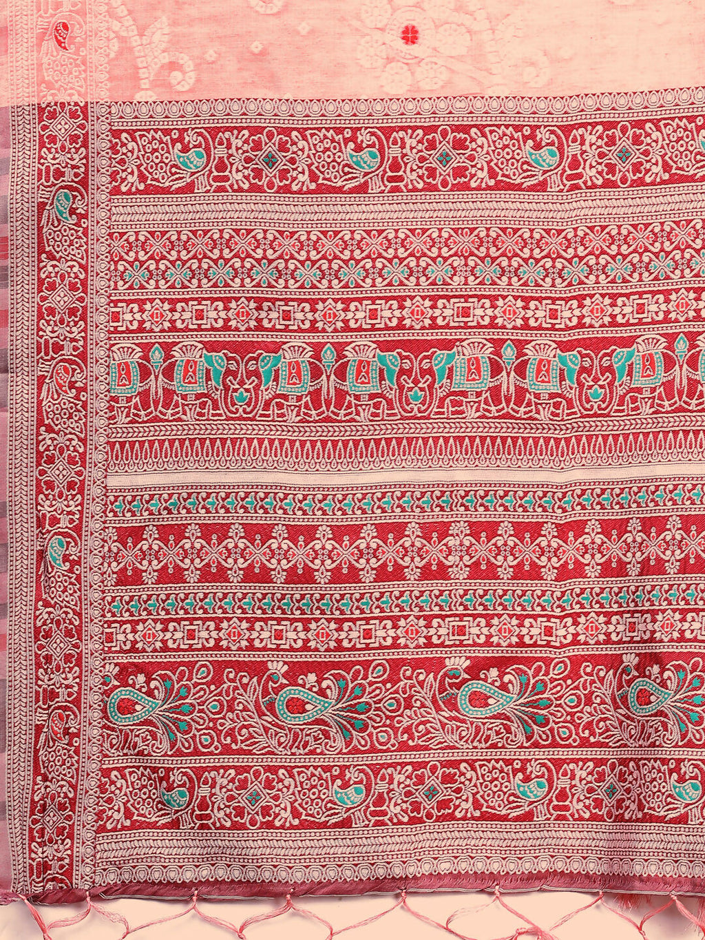 Shree Shyam Fashion Anaya Peach Linen Cotton Saree | Grocsy