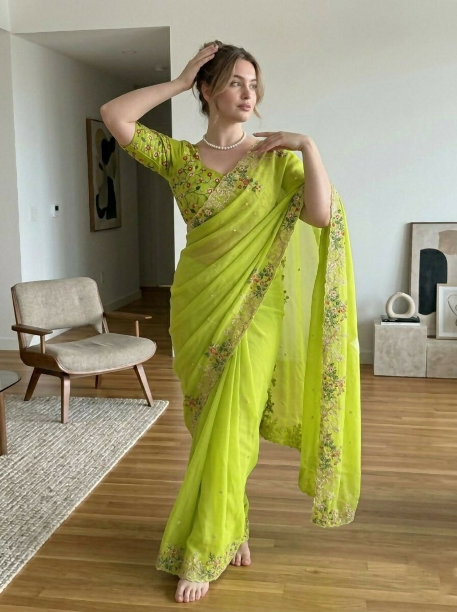 Teeya Creation New Stylish Trendy Party Wear Saree-Dark_Parrot_Green | Grocsy