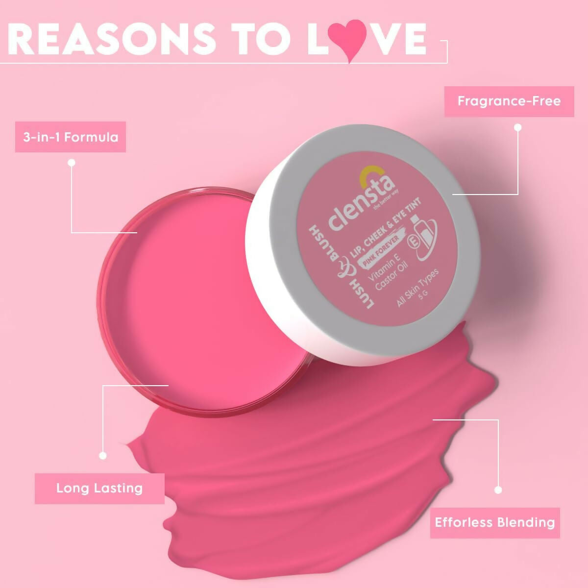 Clensta Lip Cheek Tint - Pink Forever, with Goodness of Vitamin E & Castor Oil | Grocsy