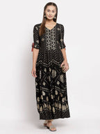 Myshka Women's Green Royan Printed Half Sleeve V Neck Casual Maxi Dress | Grocsy