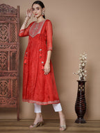 Indian Clothing Myshka Women's Red Anarkali Kurta | Grocsy
