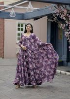 Jyoti Fashion Women's Wine Faux Georgette Floral Digital Printed Anarkali Dress with Dupatta | Grocsy
