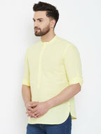 Even Apparels Yellow Color Band Collar Pure Cotton Men's Kurta | Grocsy