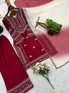 Teeya Creation Womens Trendy Stylish Embroidery Thread Work Maroon Kurta Set | Grocsy
