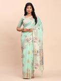 Shree Shyam Fashion Linen Cotton Sea Green Saree | Grocsy