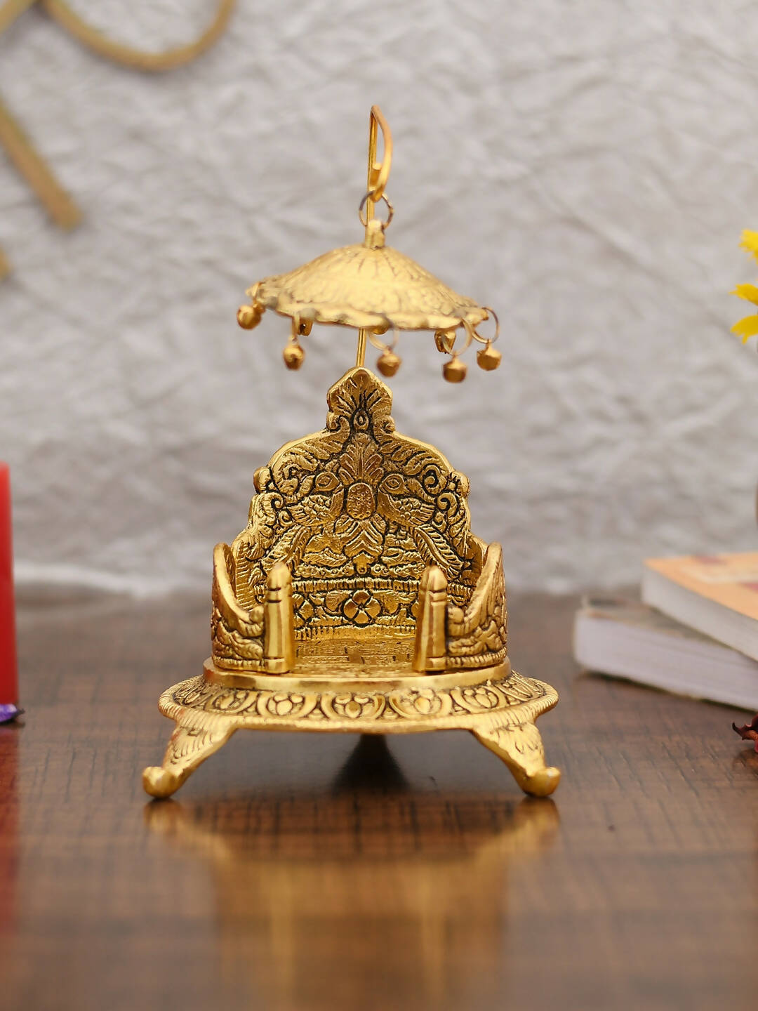 CraftVatika Gold-Polished Ladoo Gopal Singhasan/Pooja Chowki Showpiece | Grocsy