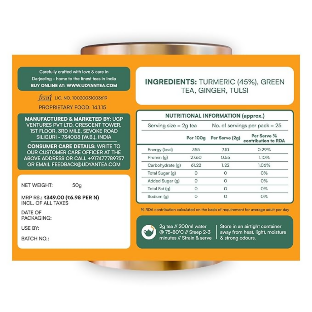 Udyan Tea Turmeric Spice Green Tea | Grocsy