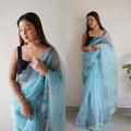 Vamsee Rency Sky Organza Saree | Grocsy